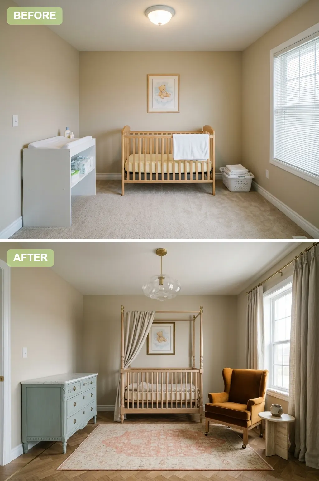 1. Romantic Cottage Nursery — nursery before and after