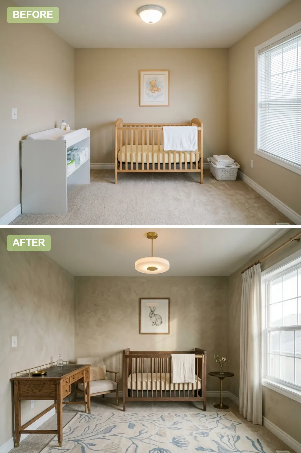 4. Quiet Modern Minimalist — nursery before and after