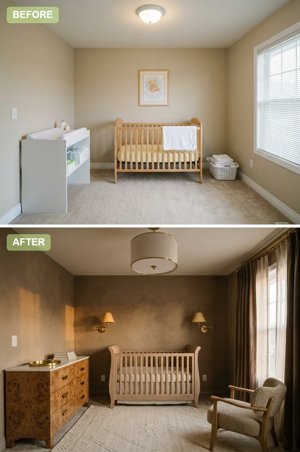 6. Moody Luxe — nursery before and after