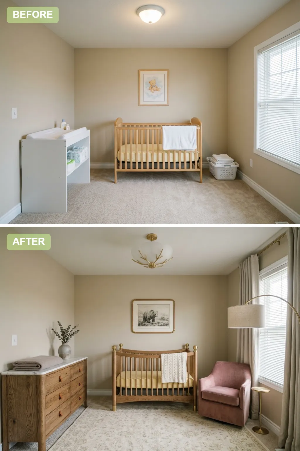 9. Soft Modern Farmhouse — nursery before and after