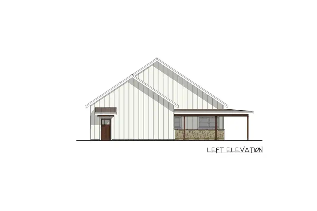 Modern barndominium garage wing set back from the main living volume