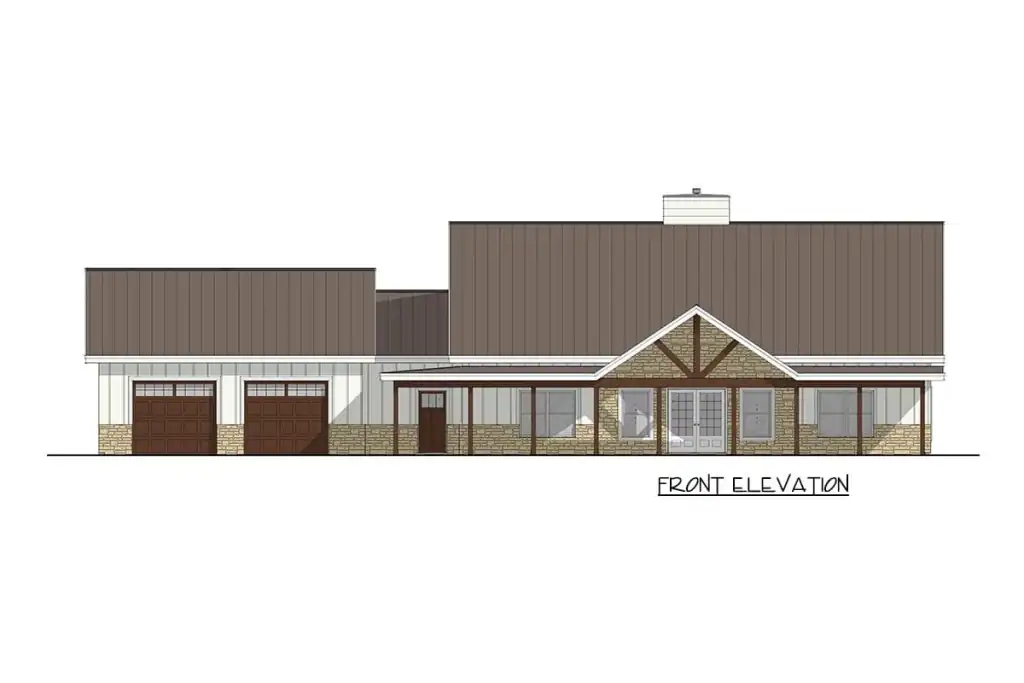 Rear elevation of the single-story modern barndominium
