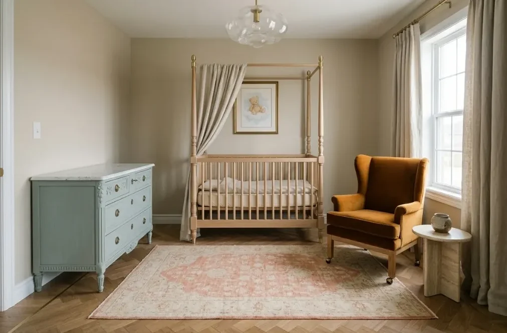 Plain beige builder nursery transformed into a stylish designer nursery — before and after