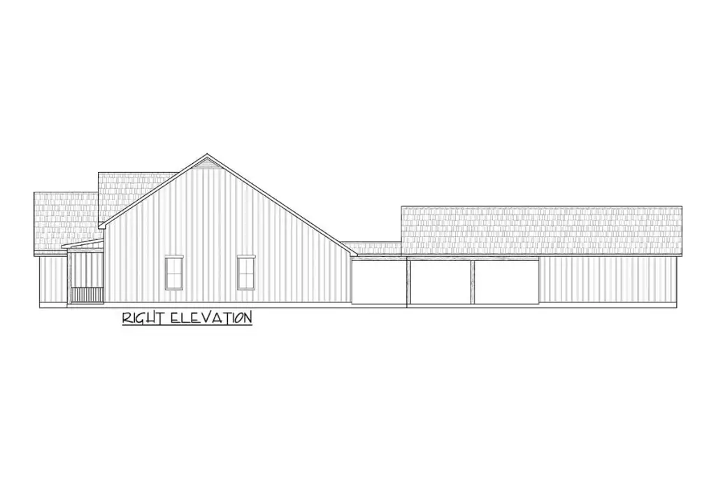 Right elevation drawing of plan 170019ADS showing the main gable and porch
