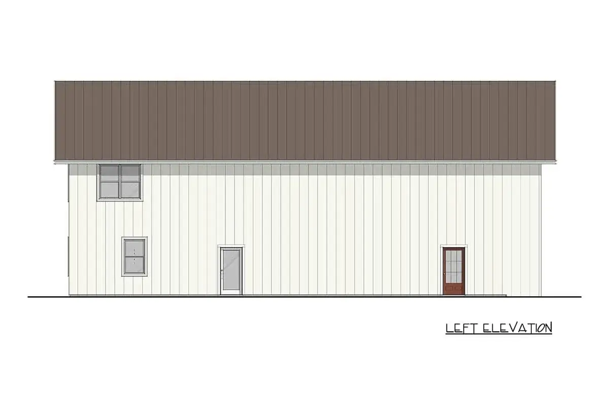 Rear elevation with sliding door access from dining area to covered porch