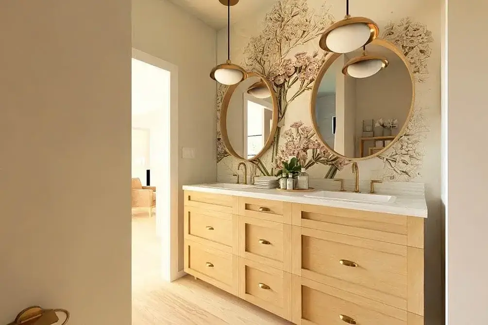 Office room with desk and shelving in compact layout