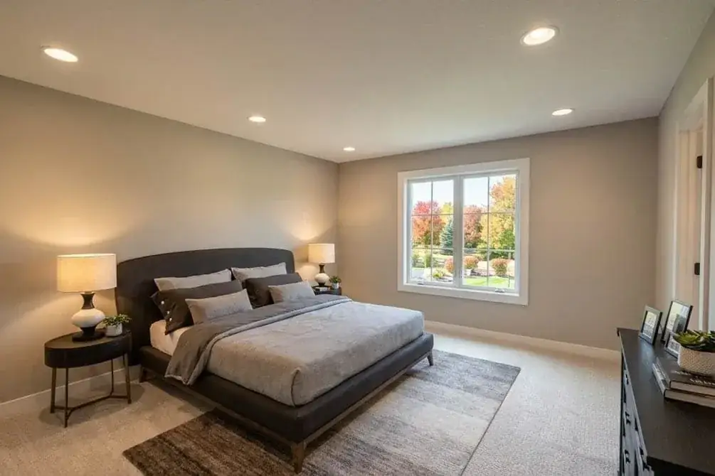 Foyer view from front door looking into great room of modern farmhouse 140053RK