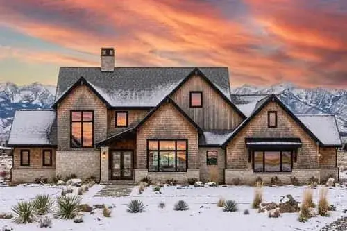Covered front porch detail of the modern farmhouse plan