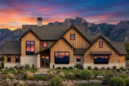 Side elevation showing board-and-batten and horizontal siding combination