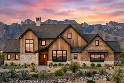 Three-car garage elevation on the modern farmhouse plan