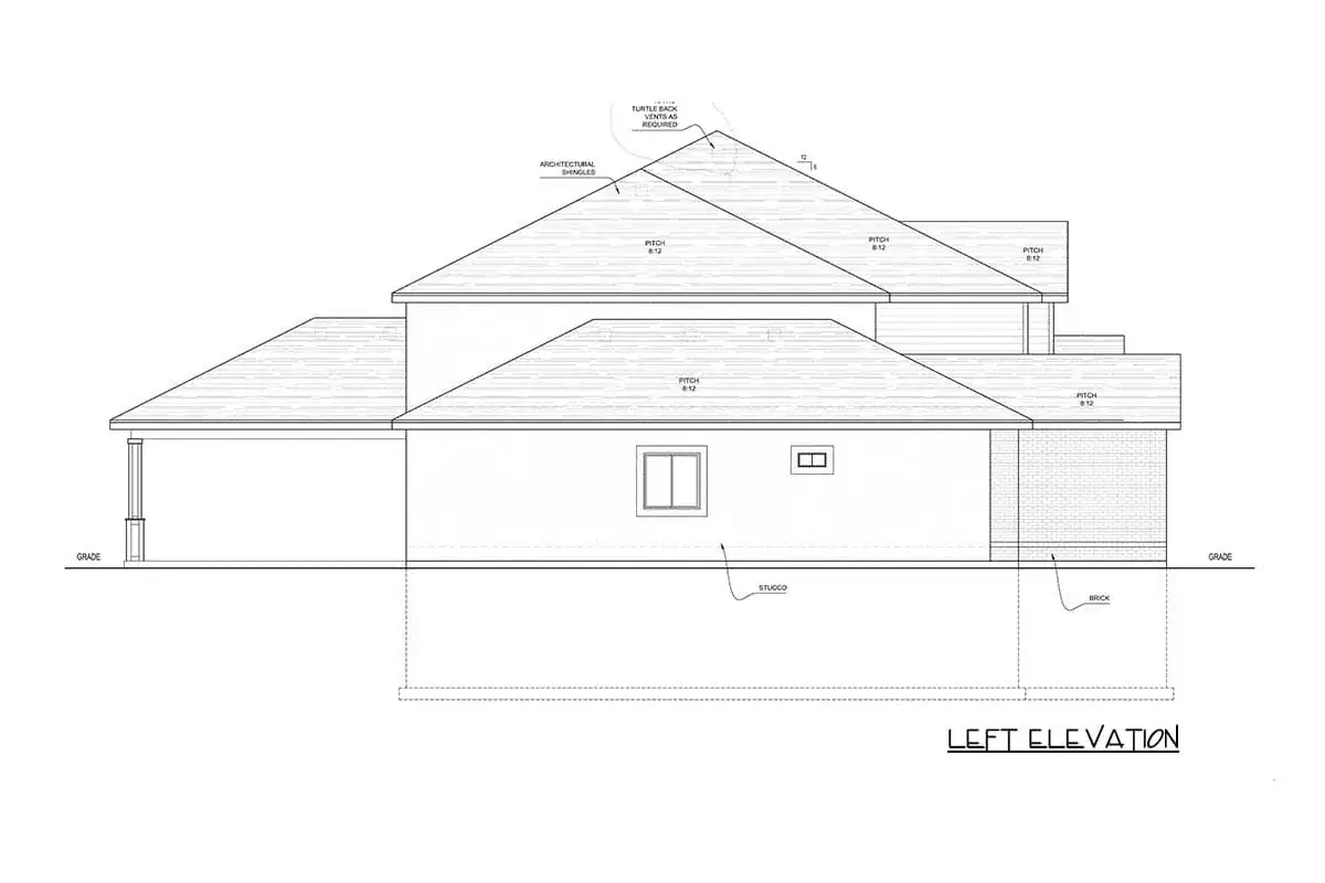 Modern farmhouse rear elevation with covered patio and banks of windows on the great room