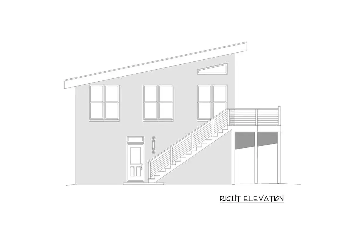 Modern duplex exterior with shed roof, twin garages and wide upper deck