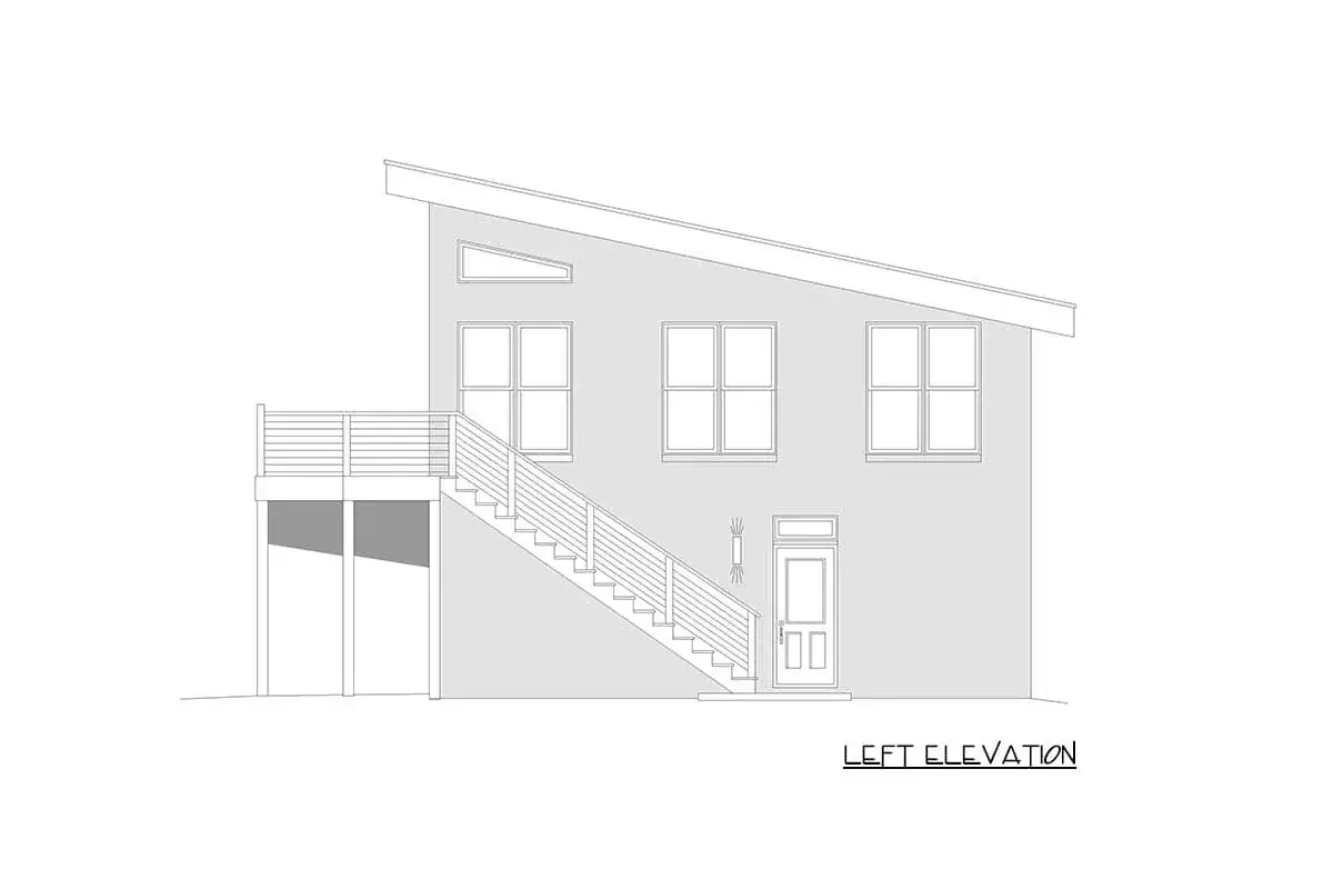 Modern duplex side view showing the 2.5 on 12 mono-pitch shed roof