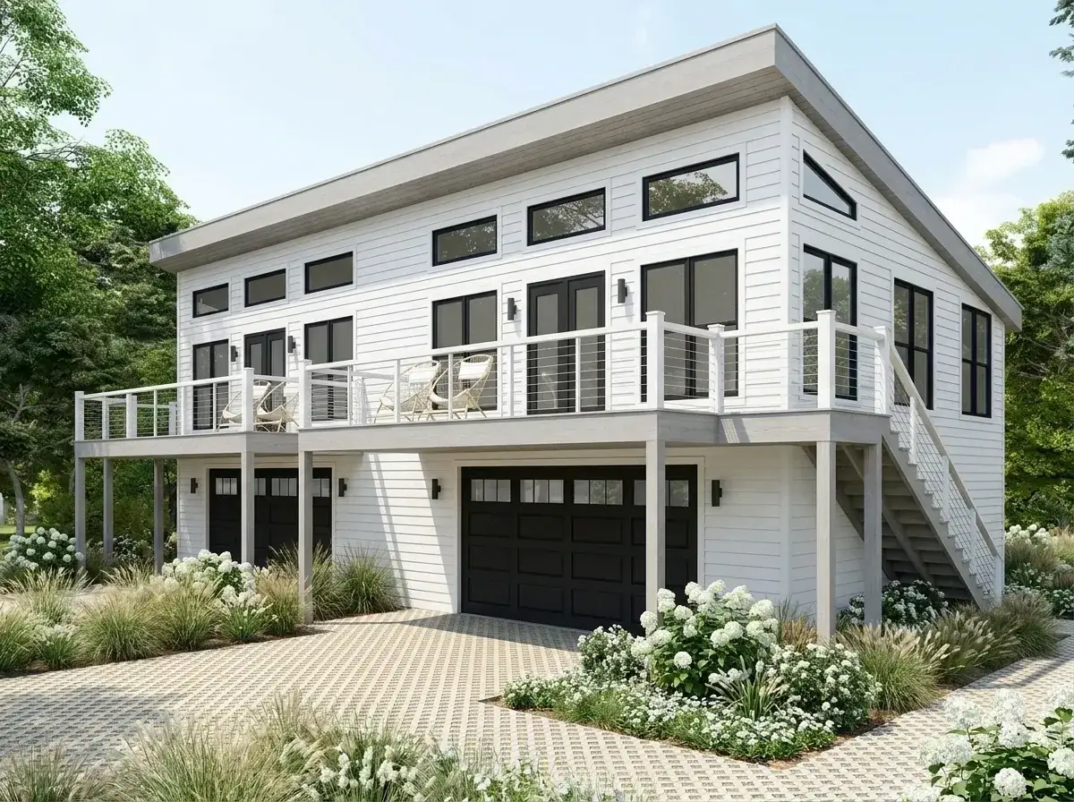 White horizontal lap siding modern farmhouse duplex