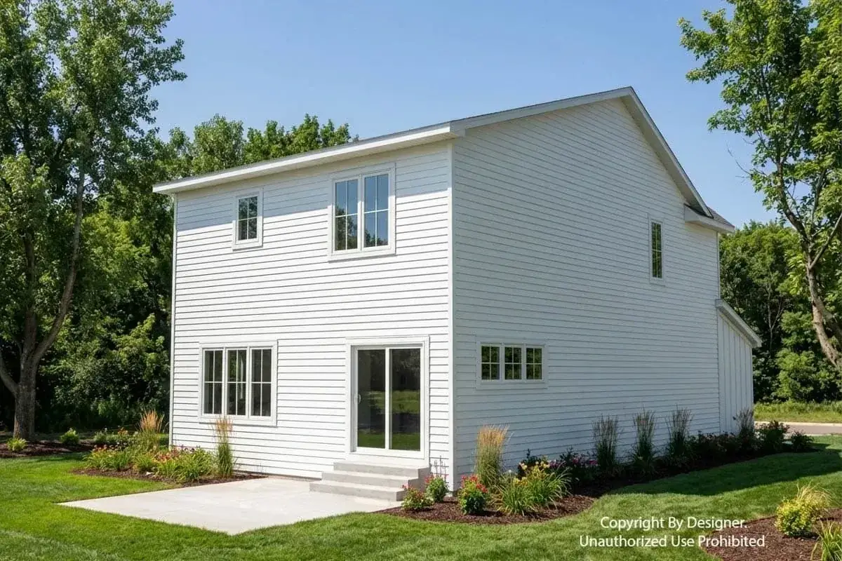 Modern farmhouse plan 140051RK exterior front elevation with board-and-batten siding and gable roof