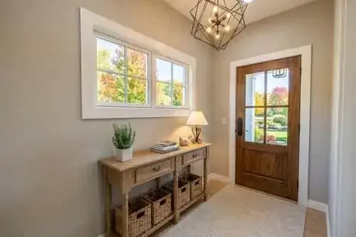Staircase connecting the two levels of the modern farmhouse