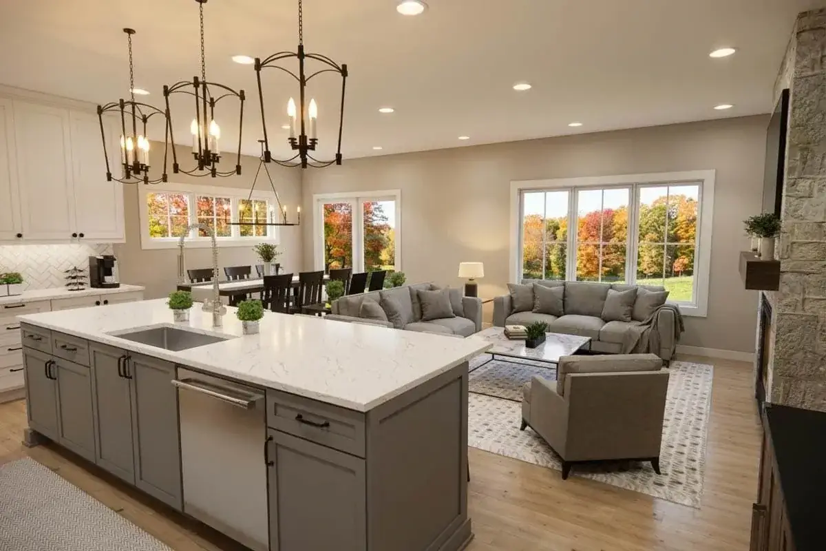 Kitchen and dining open layout detail